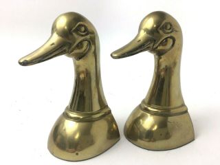 Vintage Duck Head Solid Brass Bookends 6 1/2 " Leonard Silver Mfg