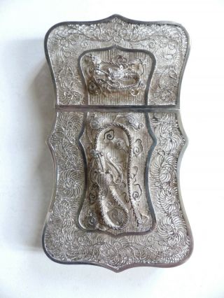 Fine Antique Chinese Silver Filigree Card Case With Dragon,  Birds, .
