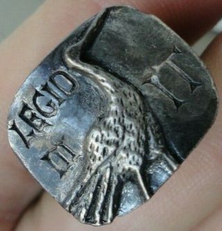 Scarce Ancient Roman Ar Silver Legionary Ring Leg Ii Italica Stork Ad 165