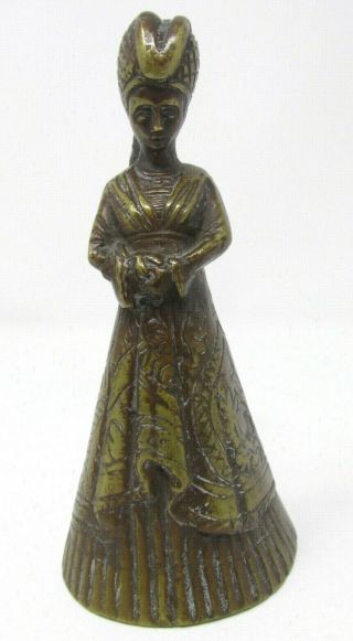 Antique Brass / Bronze Lady Figurine Bell 5 1/2 X 2 " Stamped Heavy