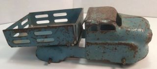 Vintage Wyandotte / Marx Pressed Steel Stake Body Blue Dump Truck 6”