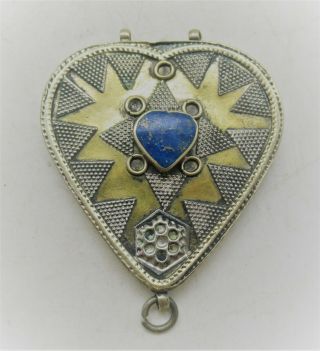 Late Medieval Islamic Silvered Pendant With Blue Stone Insert
