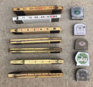 Old Vintage Tools Stanley Lufkin Brass & Wood Folding Ruler Measuring Tapes