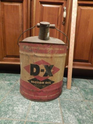 D - X Motor Oil [tulsa,  Ok - Usa] Five Gal.  Oil Can W/ Wood Handle Vtg " Sunray "