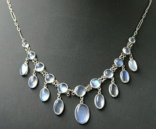 Vintage Edwardian Art Deco Moonstone And Silver Ladies Necklace