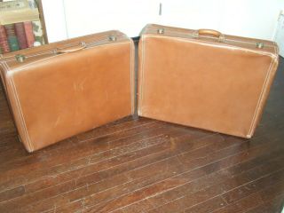 Vintage Hartmann Custom - Crafted Brown Leather Suitcases Luggage Set - With Keys