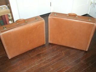 Vintage HARTMANN Custom - Crafted Brown Leather Suitcases Luggage Set - with keys 2