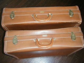Vintage HARTMANN Custom - Crafted Brown Leather Suitcases Luggage Set - with keys 3