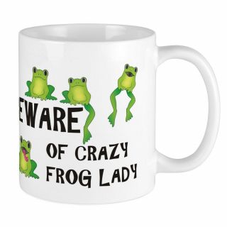 11oz Mug - Beware Of Crazy Frog Lady - Printed Ceramic Coffee Tea Cup Gift