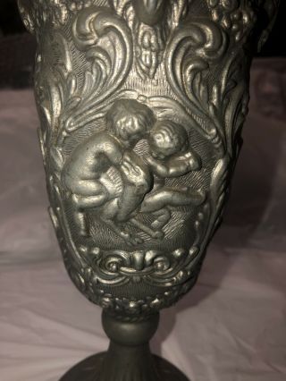 Vintage Victorian Art Deco 90 Peltrato Ewer Vase With Cherubs 16 Inch Tall