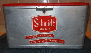 Vintage Schmidt Beer Cooler Metal Ice Chest With Soft Top By Cronstrom’s In Mpls