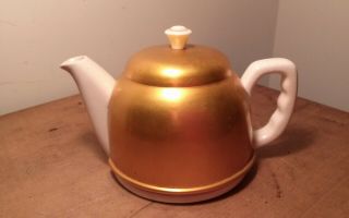 Vintage 1950s - 1960s Two Cup Teapot With Bronze Warmer White Marked Japan Euc
