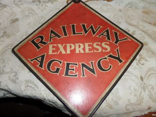 1960 ' s Railway Express Agency Call Care Masonite Sign with Metal Frame 3
