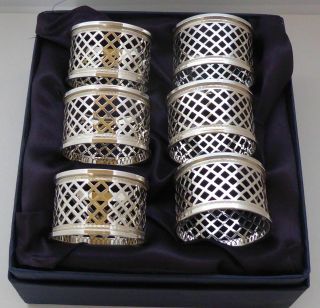 Boxed Set 6 Hallmarked Solid Silver Napkin Rings Serviette Ring