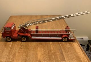 1970s Tonka Aerial Ladder Red Tfd Fire Truck Pressed Steel