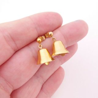 9ct Gold Vintage Novelty Bell Drop Earrings,  9k 375