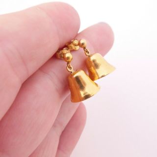 9ct gold vintage novelty bell drop earrings,  9k 375 2