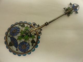 Antique Norwegian Silver Plique - A - Jour Enamel Spoon,  From Norway 6 Inches