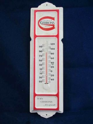 Vintage Premium Gibbons Beer Metal Wall Thermometer - - 13” Tall