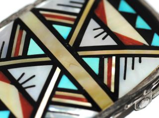 Vintage Zuni C & M Booqua Sterling Silver Turquoise Inlay Belt Buckle 1.  5 