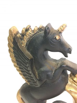 Vintage Cast Iron Unicorn Unicorns Pegasus Winged Door Stop Book End 2