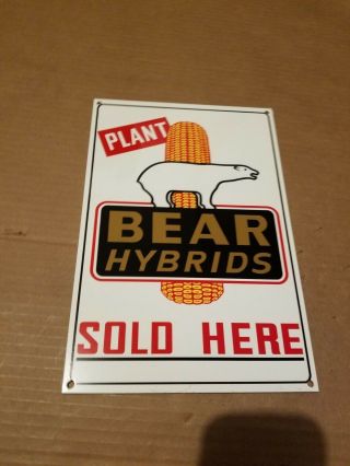 Bear Hybrids Corn Thick Metal Sign Made Usa Farm Seed Plant Barn Decor Art