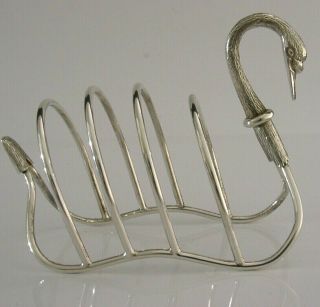 Novelty English Solid Sterling Silver Swan Toast Rack 1990