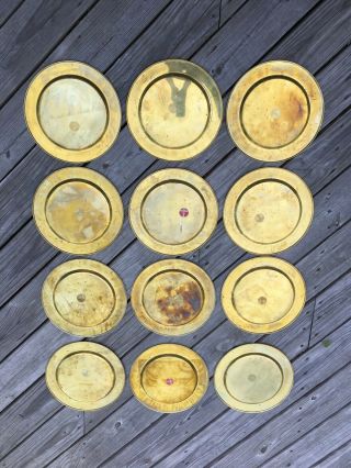 Vintage Brass Charger Plates made In Denmark Mid - Century Modern 12” Set Of 12 2