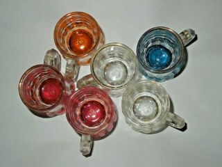 Set Of 6 Federal Glass Beer Mug Shot Glasses Colored Bottoms