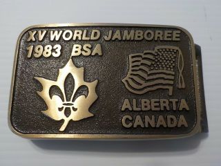 Xv World Jamboree 1983 Bsa Alberta Canada Brass Belt Buckle Boy Scouts