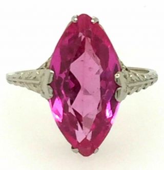 Vintage 18k White Gold Pink Gemstone Ring {art Nouveau } Not Scrap Jewelry Sz.  6