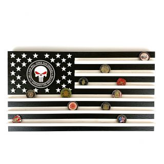 3d Wood American Flag Punisher Skull Military Challenge Coin Display Rack