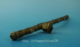 chinese old copper carved lion head and Pi Xiu Smoking tool tobacco stems e01 2