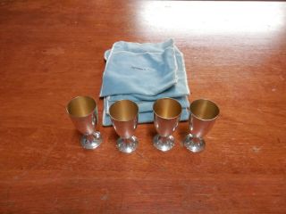 Tiffany & Co Maker Sterling Silver Shot Glasses /cups/ Goblets Set Of 4