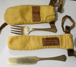 Antique Tiffany & Co Sterling Silver Baby Knife & Fork Pouches Engraved Dorothy