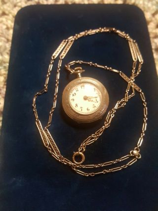 Ladies Pocket Watch With Necklace.  Sterling Silver Art Nouveau.