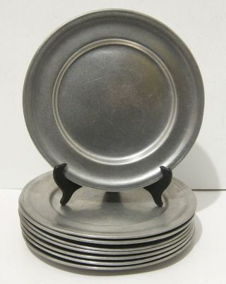 Cambridge Colonial Pewter 11 " Plates Dishes By Oneida - Set Of 8 - Vintage
