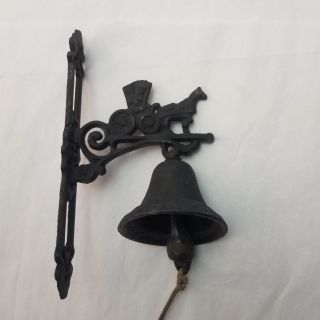 Vintage Heavy Wall Mount Cast Iron Dinner Bell With Horse And Buggy Carriage