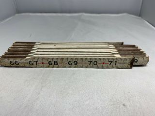 Vintage Lufkin 6 Ft Folding White Wood Ruler Tape Measure No 460 - Brass Joints