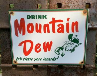 Vintage Mountain Dew Porcelain Sign,  Soda Pop,  Fountain