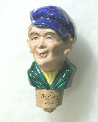 Vintage Figural Porcelain Bottle Stopper Blue Hat Old Man