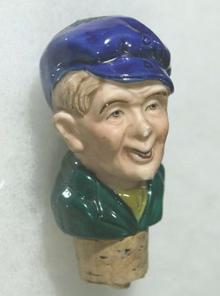 Vintage Figural Porcelain Bottle Stopper Blue Hat Old Man 2