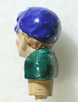 Vintage Figural Porcelain Bottle Stopper Blue Hat Old Man 3