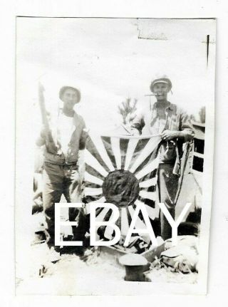 3 WW2 Photos - US Marines w/ Captured Japanese Flag on Okinawa - 1945 2