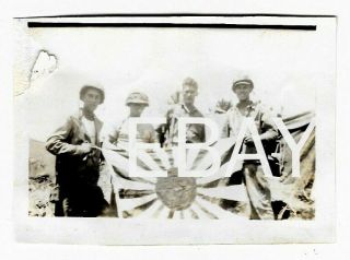 3 WW2 Photos - US Marines w/ Captured Japanese Flag on Okinawa - 1945 3