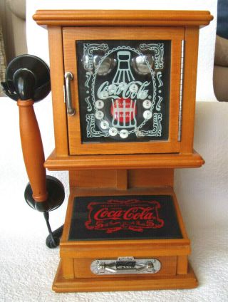 Coca - Cola Nostalgic Wall Phone - Real Wood Push Button Rotary Style