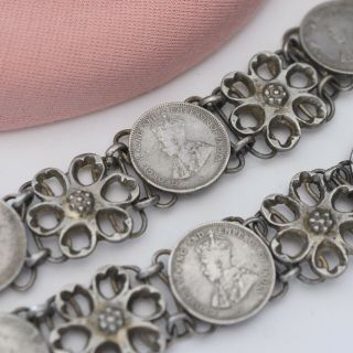 Vtg Victorian Revival 800 Silver Coin Chain Necklace