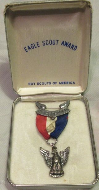 1955 - 69 Boy Scouts Robbins Sterling Type 4 Eagle Scout Medal & Case,  - Vg