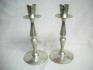 2 Mid Century Hammered Pewter Candlestick Holders Don Miller Signed Pair Vintage