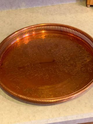 Vintage Coppercraft Guild Embossed 15 " Round Serving Platter Tray